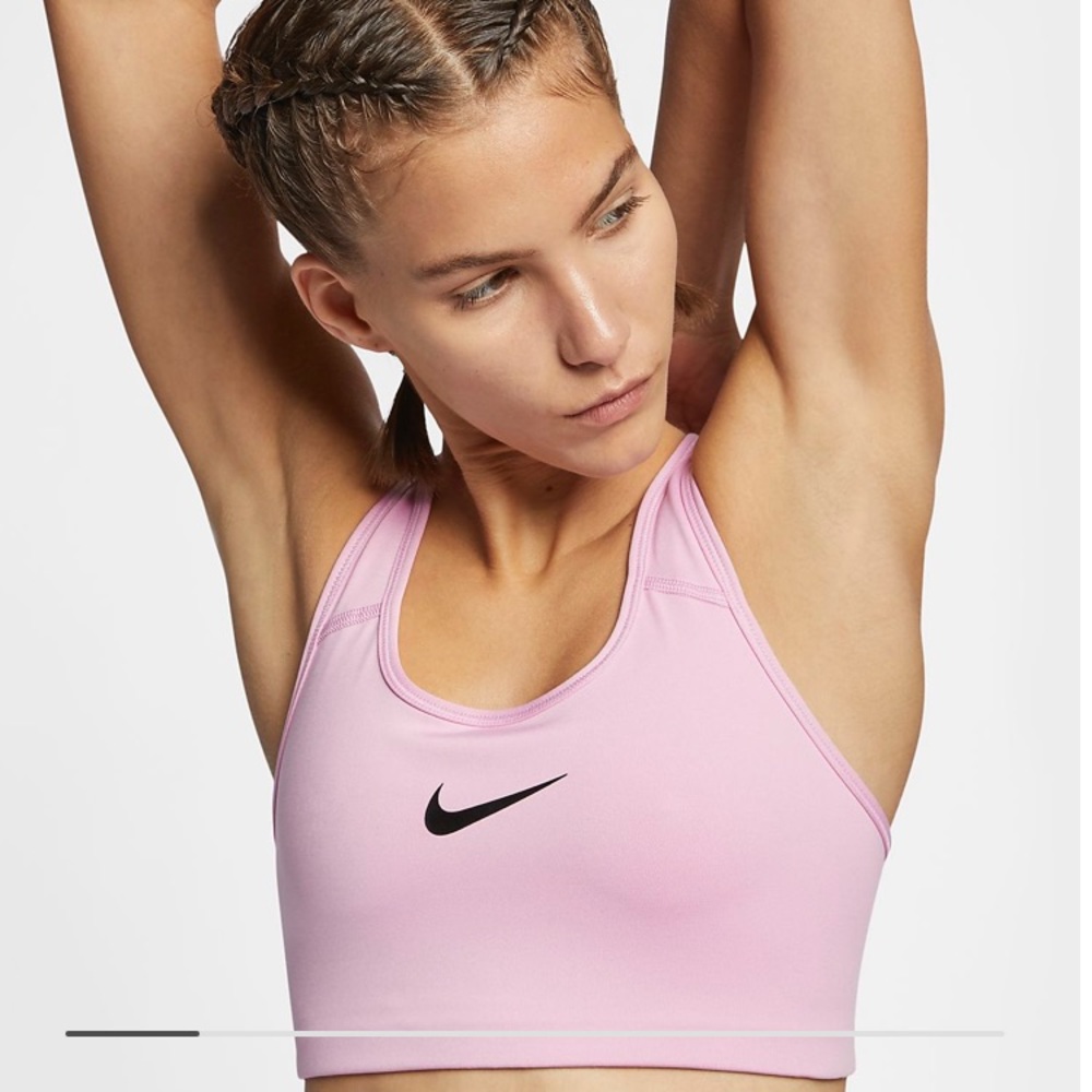 Pink nike swoosh sports bra